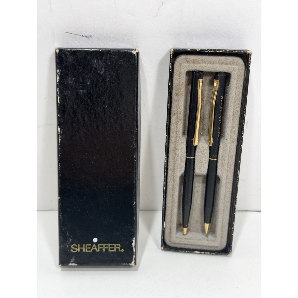 Sheaffer Vintage Snorkel Fountain Pen & Pencil Set Black NOT Working W/ Name Emb